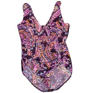 Lands' End Plus Size 16 Paisley One Piece Runched Size 16